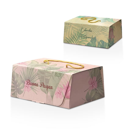 Scatola Porta Colomba Artigianale 32x25x20 cm – Confezione Pasquale Tropical con Manici